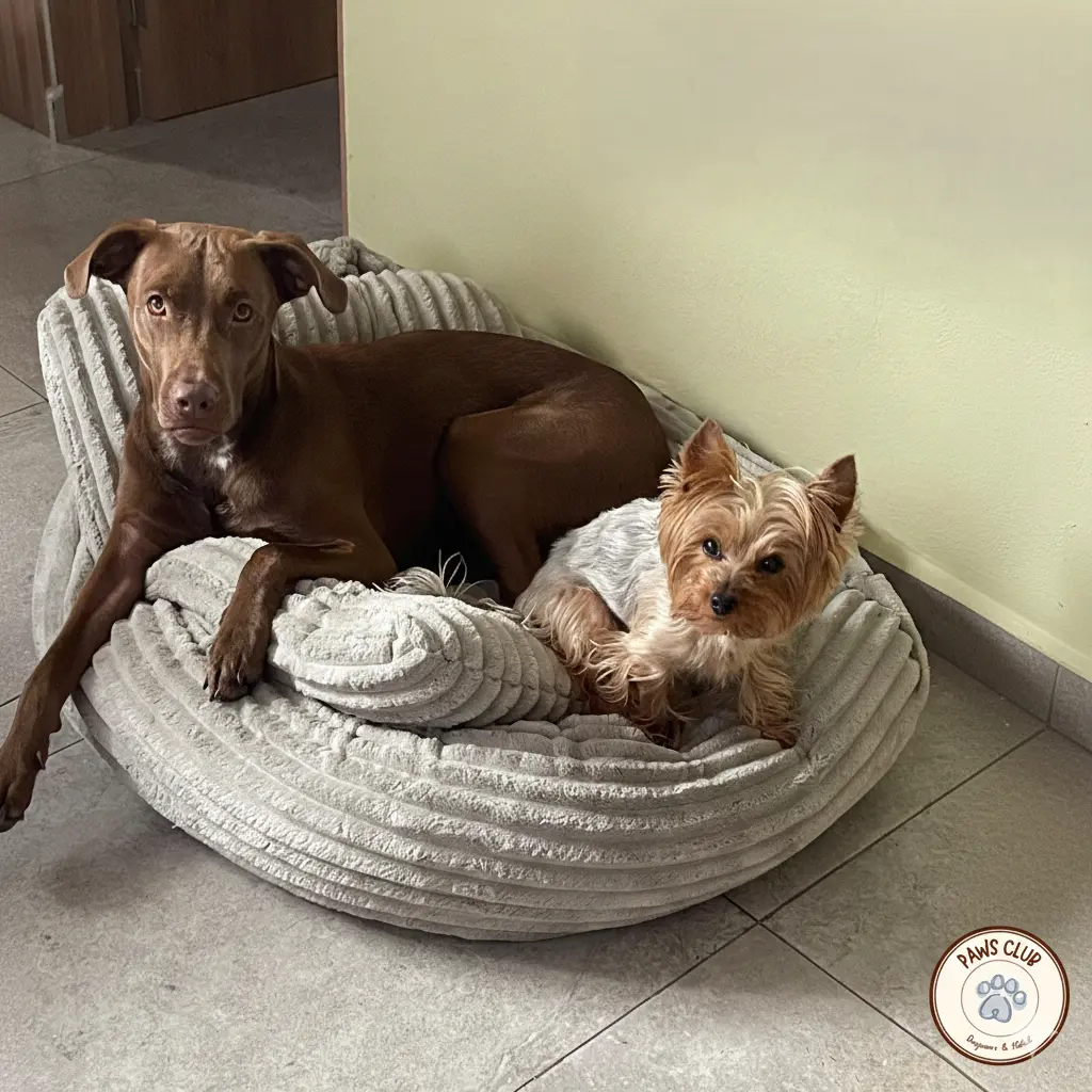 Perros descansando en cama ortopédica