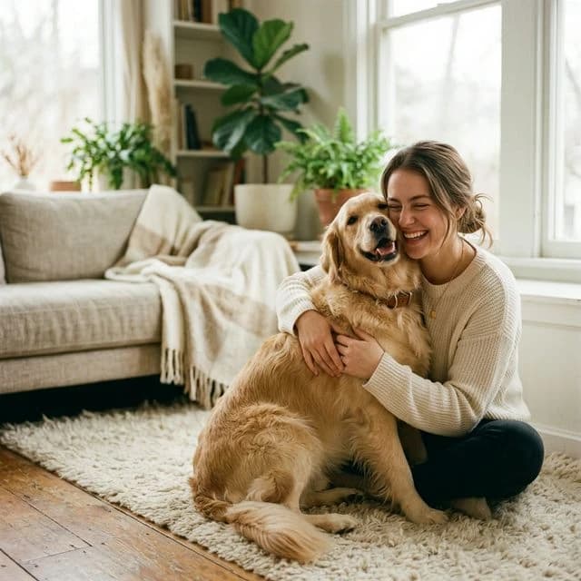 Conexión emocional y feliz entre humano y mascota en Paws Club