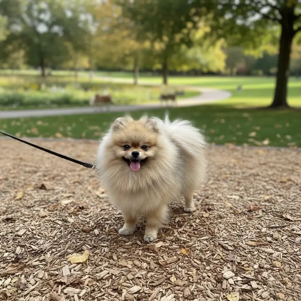 Perro Pomerania feliz en parque